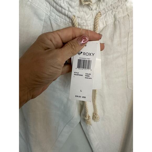 NWT Roxy Women's Oceanside Sea Salt Drawstring Wide-Leg Pants Size Large - Picture 4 of 6